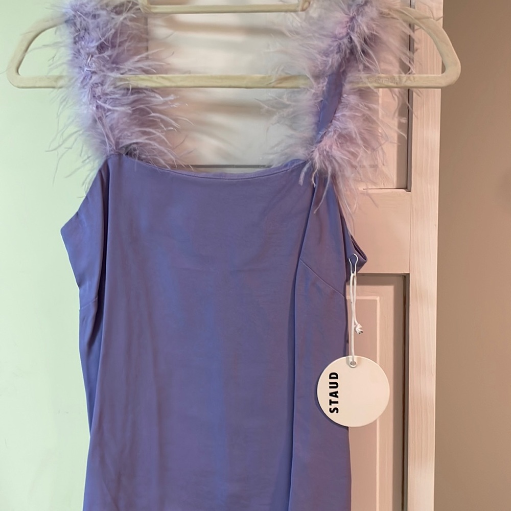 NWT Staud purple top with feathers